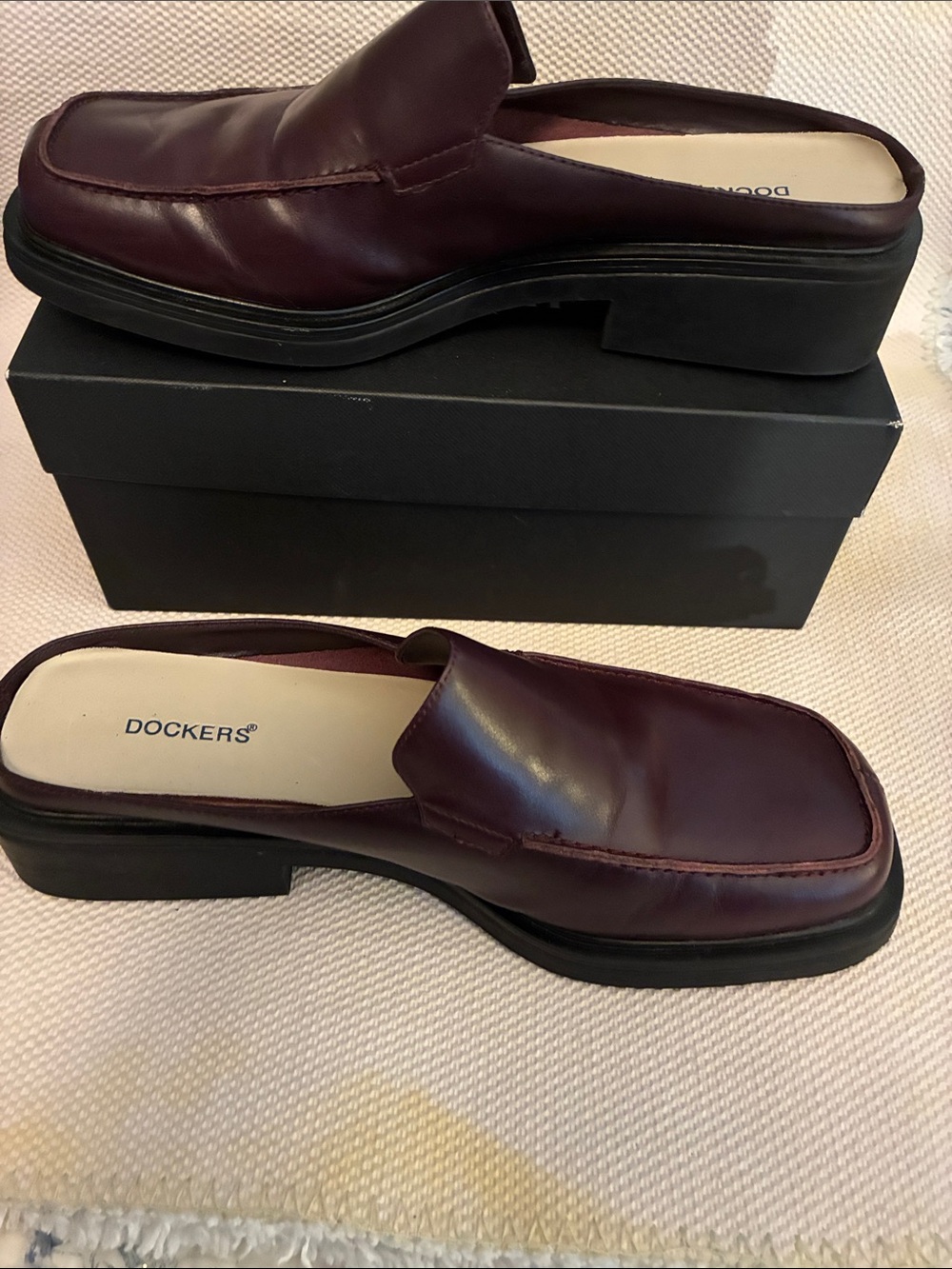 Dockers Burgundy Slip-On Leather Mules w/Black Sole Vintage, earth tones, preppy